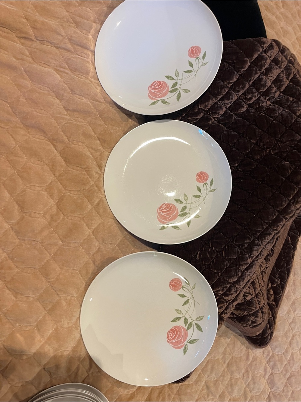 Franciscan White Dinner Plates with Pink Rose and Green Leaves